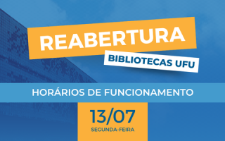 A imagem informa a data de reabertura das Bibliotecas UFU após a greve servidoras e servidores Técnico-administrativos  em Educação da UFU