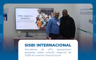 A imagem informa a respeito da pesquisa  “Sobre arquivos e memórias: A Coleção Especial Gertrudes França de Lima em perspectiva” desenvolvida por servidores da UFU no XIV Workshop Internacional em Ciência da Informação, promovido pelo Programa de Pós-Graduação em Ciência da Informação da Universidade de Brasília (UnB).                