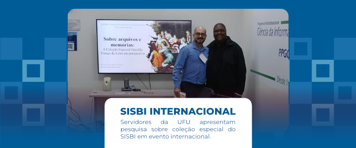 A imagem informa a respeito da pesquisa  “Sobre arquivos e memórias: A Coleção Especial Gertrudes França de Lima em perspectiva” desenvolvida por servidores da UFU no XIV Workshop Internacional em Ciência da Informação, promovido pelo Programa de Pós-Graduação em Ciência da Informação da Universidade de Brasília (UnB).                